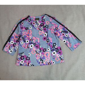 Bob Mackie Jacket Womens Size M Blue Floral Wearable Art Boho Chic Mod Preppy